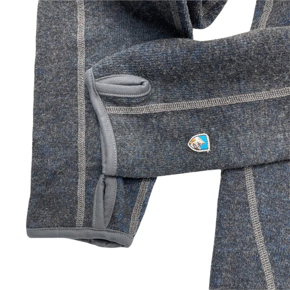 Kuhl Pullover Mens Large Brown Blue Heather Chianti Fleece Thumbholes Wool Blend - Picture 4 of 12